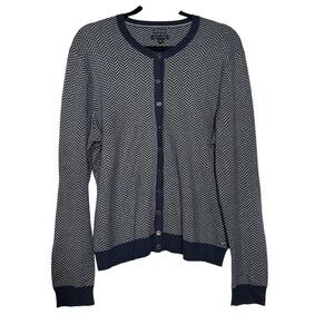 Tommy Hilfiger Cardigan Herringbone Navy Blue and White Size XL Academia Preppy